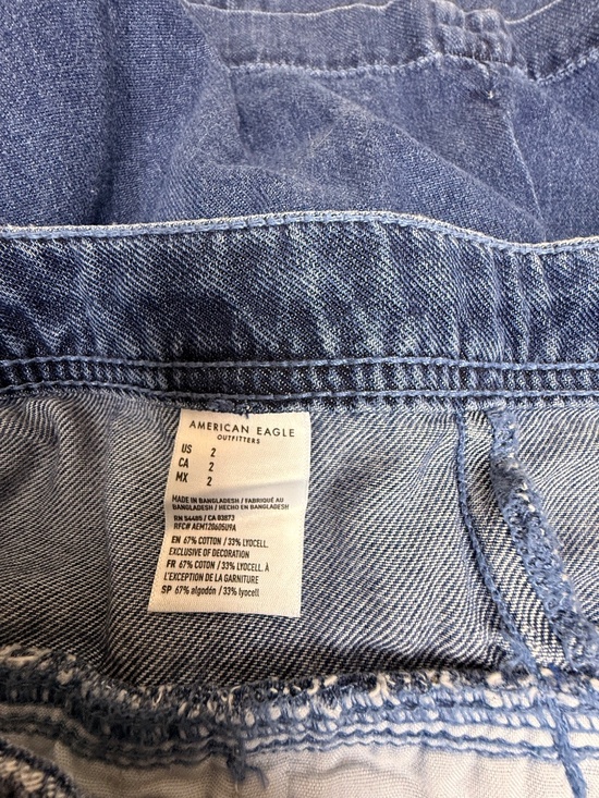 American Eagle Denim Blue Short Flair Pleaded Skirt Button Down Sz 2 - Picture 3 of 5